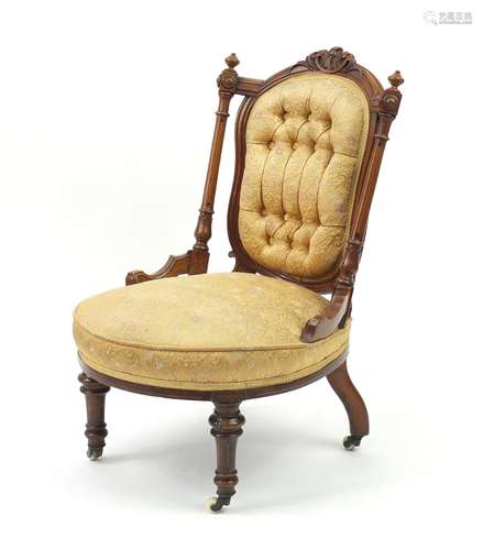 Victorian walnut nursing chair with gold button back floral upholstery, 78cm high : For Further