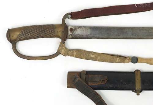 Early 19th century Russian Military sword with scabbard and wooden grip, the steel blade and hilt