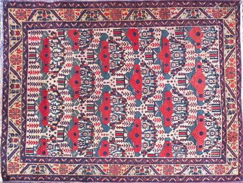 Rectangular Iran Afshar rug, having an all over stylised design, 145cm x 117cm : For Further