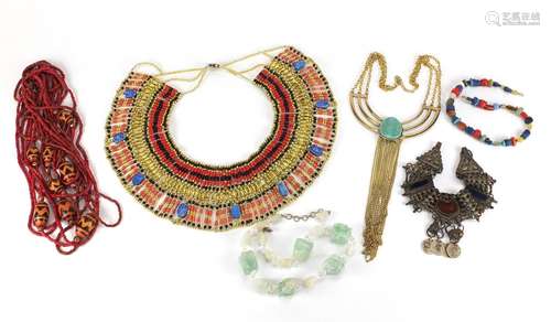 Middle Eastern necklaces including coral and polished stones : For Further Condition Reports and