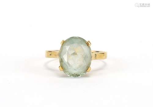 18ct gold green stone solitaire ring, size M, approximate weight 3.5g : For Further Condition