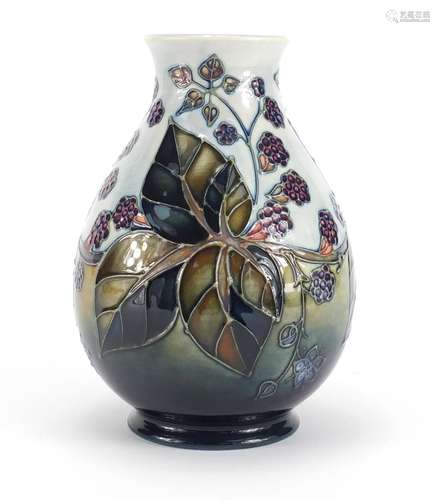 Moorcroft pottery baluster vase with box, hand painted with flowers, factory marks, dated and signed