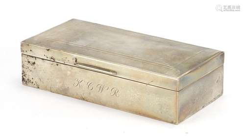 Rectangular silver cigarette box with engine turned lid, by Mappin & Webb, Birmingham 1962, 17.5cm