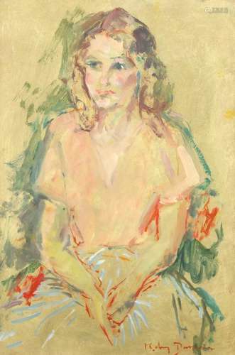 After Robin Darwin - Portrait of a seated female, oil on card, framed, 44cm x 29cm : For Further