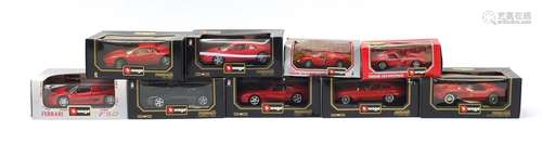 Eight die cast Ferrari's and a Jaguar, boxed including 456GT, 250 Testa Rossa and F50 : For