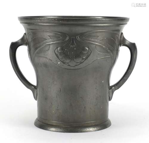 German Art Nouveau pewter ice bucket with twin handles by Gerhard & Co, impressed marks and numbered