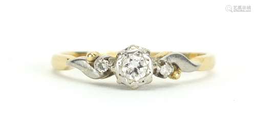 18ct gold and platinum diamond solitaire ring, size N, approximate weight 2.3g : For Further