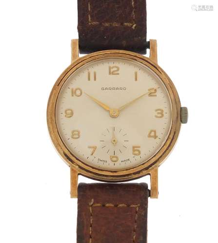 Gentleman's 9ct gold Garrard wristwatch, 3.4cm in diameter : For Further Condition Reports Please