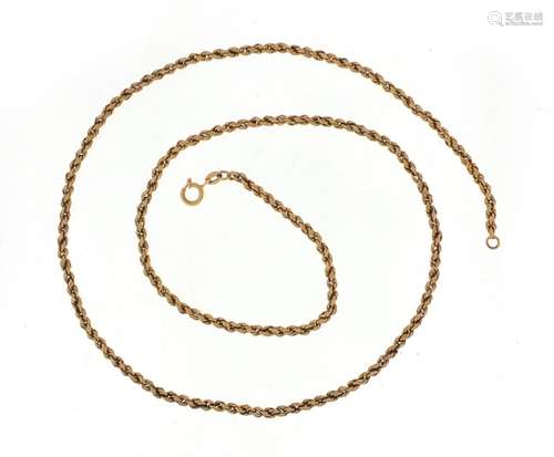 9ct gold rope twist necklace, 54cm in length, approximate weight 14.0g : For Further Condition