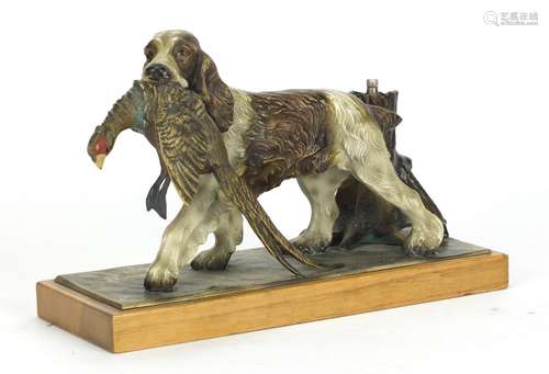 Austrian cold painted table lighter in the form of a spaniel with its prey, 25cm wide : For