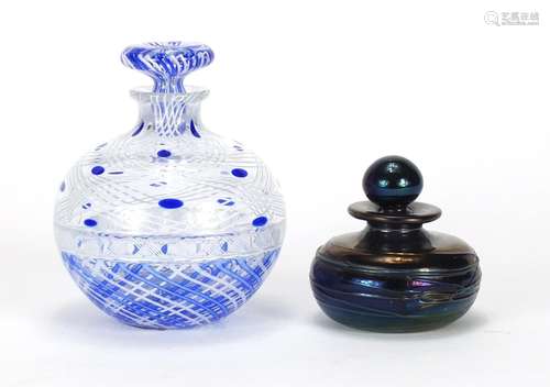 Two art glass scent bottles including a Twists example by Mike Hunter, the largest 12cm high : For