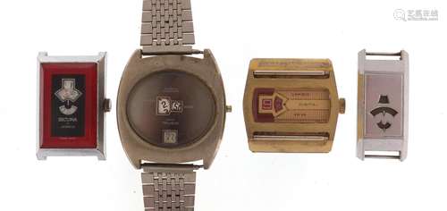 Three vintage Jump Hour wristwatches and a mystery watch, including Sicura and Smith's : For Further