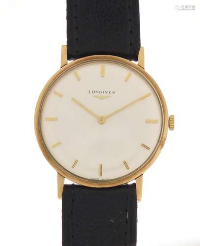 Gentleman's 9ct gold Longines wristwatch, the movement numbered 13350365, with box and paperwork,