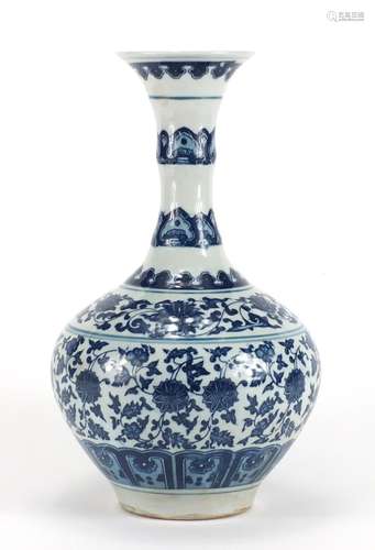 Chinese blue and white porcelain vase, decorated with flower heads amongst foliate scrolls, six