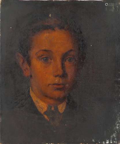 Head and shoulders portrait of a young boy, 19th century oil on canvas, unframed, 32cm x 27cm :