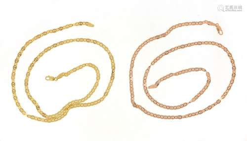 Two 9ct gold flattened link necklaces, each 44cm in length, approximate weight 5.6g : For Further