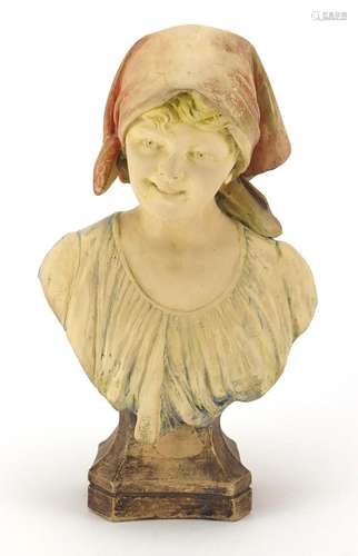 Goldscheider terracotta pottery bust of a young girl, incised marks to the reverse, numbered 2130 82