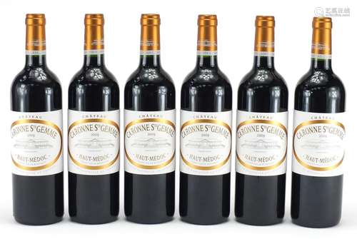 Six bottles of 2009 Chateau Caronne St Gemme Haut Medoc red wine : For Further Condition Reports and