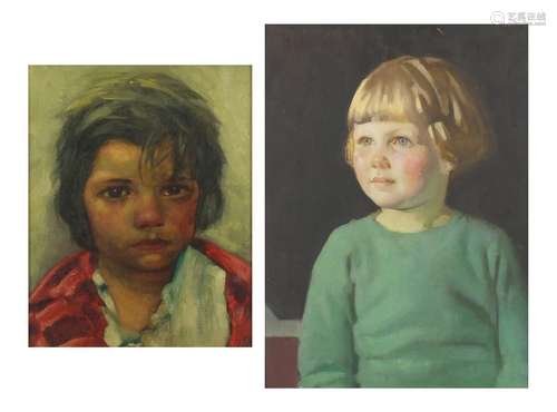 Attributed to Fred Appleyard - Head and shoulders portraits, of young children, two oils, framed,