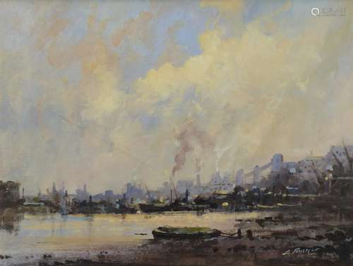 Industrial harbour, impressionist oil on canvas, bearing an indistinct signature possibly L Russait,