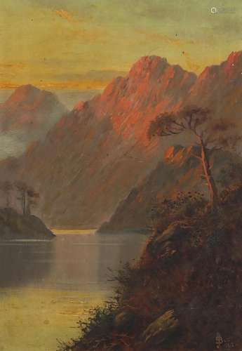 Loch scene, early 20th century Scottish oil on canvas, bearing an indistinct signature possibly Buzi