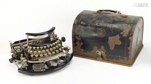 Early 20th century Imperial model B portable typewriter with tin case, numbered 18773, 34.5cm wide :