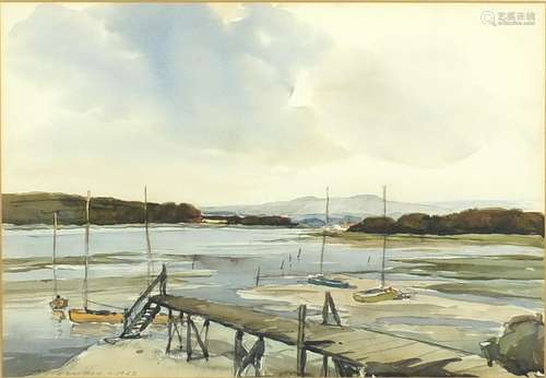 G Gillman 1962 - Chichester Harbour, watercolour, mounted and framed, 48cm x 34cm : For Further