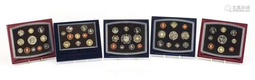 Five United Kingdom proof coin collections with boxes, 2000, 2001, 2002, 2003 and 2004 : For Further