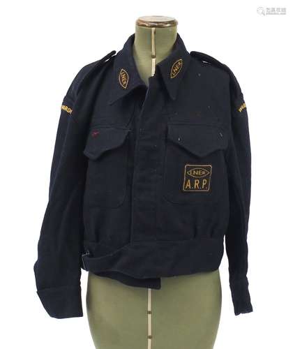 British Military World War II London North Eastern Railway ARP jacket with badges, property of