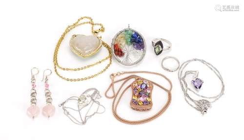 Jewellery including necklaces, pendants and rings some silver set with semi precious stones : For