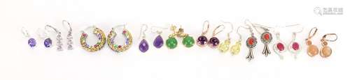 Ten silver semi precious stone earrings, approximate weight 55.5g : For Further Condition Reports