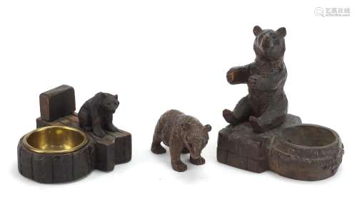 Three carved Back Forest bears including two dishes, the largest 13cm high : For Further Condition