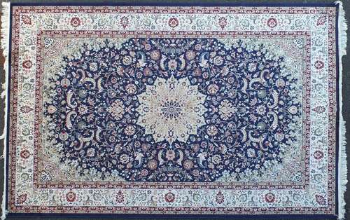 Rectangular Keshan design blue ground floral carpet, 300cm x 200cm : For Further Condition Reports