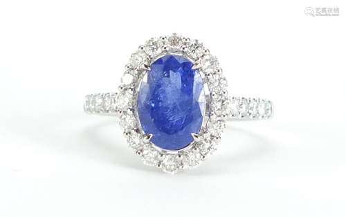 18ct white gold tanzanite and diamond ring, size N, approximate weight 4.7g : For Further