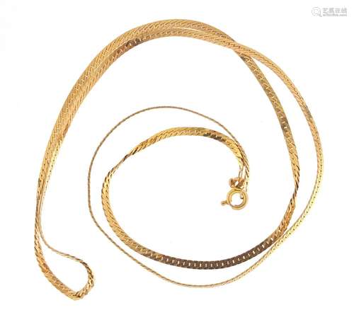 9ct gold flatten link necklace, 60cm in length, approximate weight 6.2g : For Further Condition