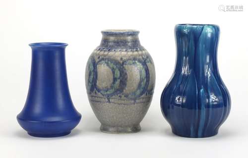 Three Pilkington Royal Lancastrian vases including a Lapis Ware example by Gladys Rogers, the