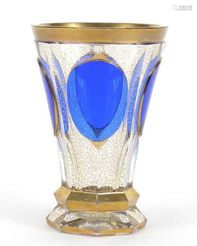 Continental flashed glass vase in the style of Moser, F H Venezia BK paper label to the base, 12cm