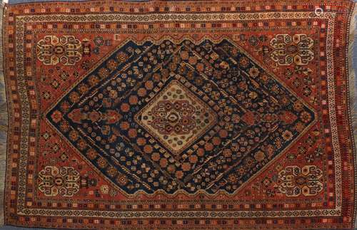 Rectangular Persian Kashgan rug, having and all over stylised design, 214cm x 138cm : For Further