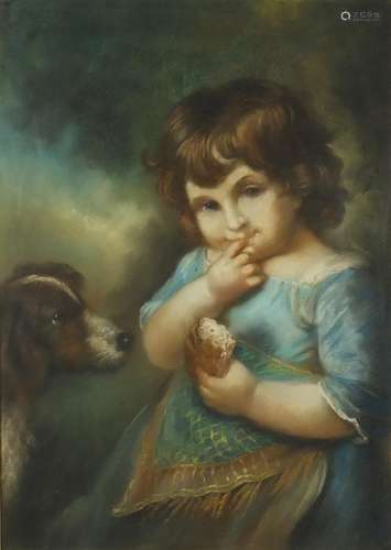 Attributed to John Russell - Portrait of a young girl with her dog, late 18th/early 19th century