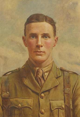 Frank Stanley Ogilvie - Portrait of a soldier in uniform, oil on canvas board, framed, 34.5cm x 24cm