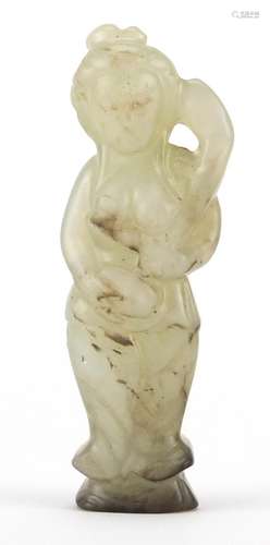 Chinese celadon and russet jade carving of a female, 7.5cm high : For Further Condition Reports