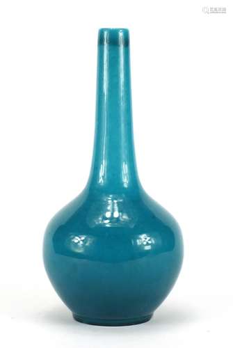 Chinese porcelain blue glazed narrow neck vase, character marks to the base, 28cm high : For Further