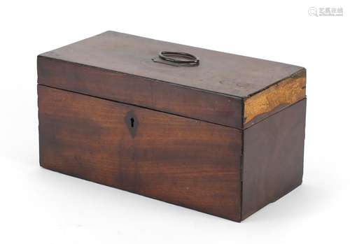 Georgian mahogany tea caddy with fitted interior, 15cm H x 30.5cm W x 15cm D : For Further Condition