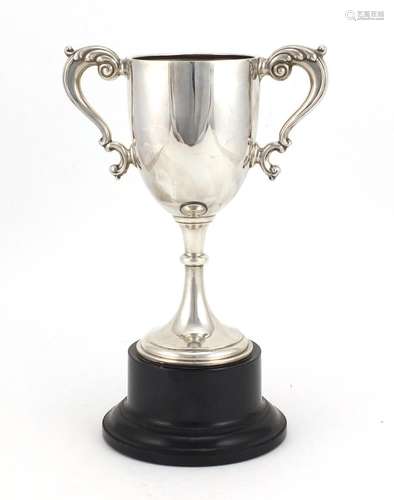 Silver twin handled trophy on stand, by William Neale & Son Ltd Birmingham 1935, the trophy 17.5cm