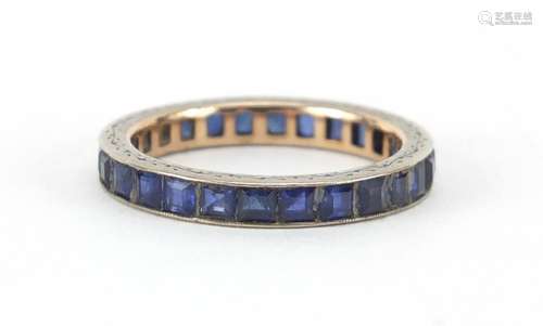 Unmarked white metal sapphire eternity ring, size M, approximate weight 2.1g : For Further Condition