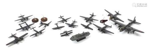 Collection of scratch built model aeroplanes and a ship, some with stands : For Further Condition