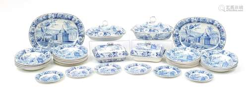 Collection of Wedgwood Pearlware dinnerware including lidded tureens, meat platters and plates,