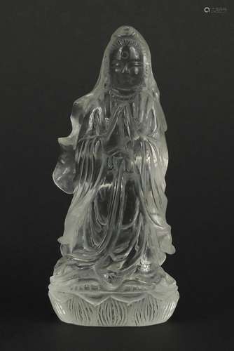 Chinese carving of Guanyin possibly rock crystal, 12.5cm high : For Further Condition Reports Please