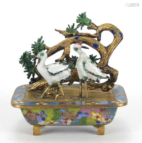 Chinese gilt metal cloisonné and enamel bonsai tree, 8cm high : For Further Condition Reports Please