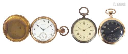 Three gentleman's pocket watches one with Military style dial : For Further Condition Reports and